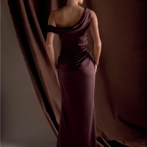 Meshki One Shoulder Dress in Deep Brown - Picture 2 of 7